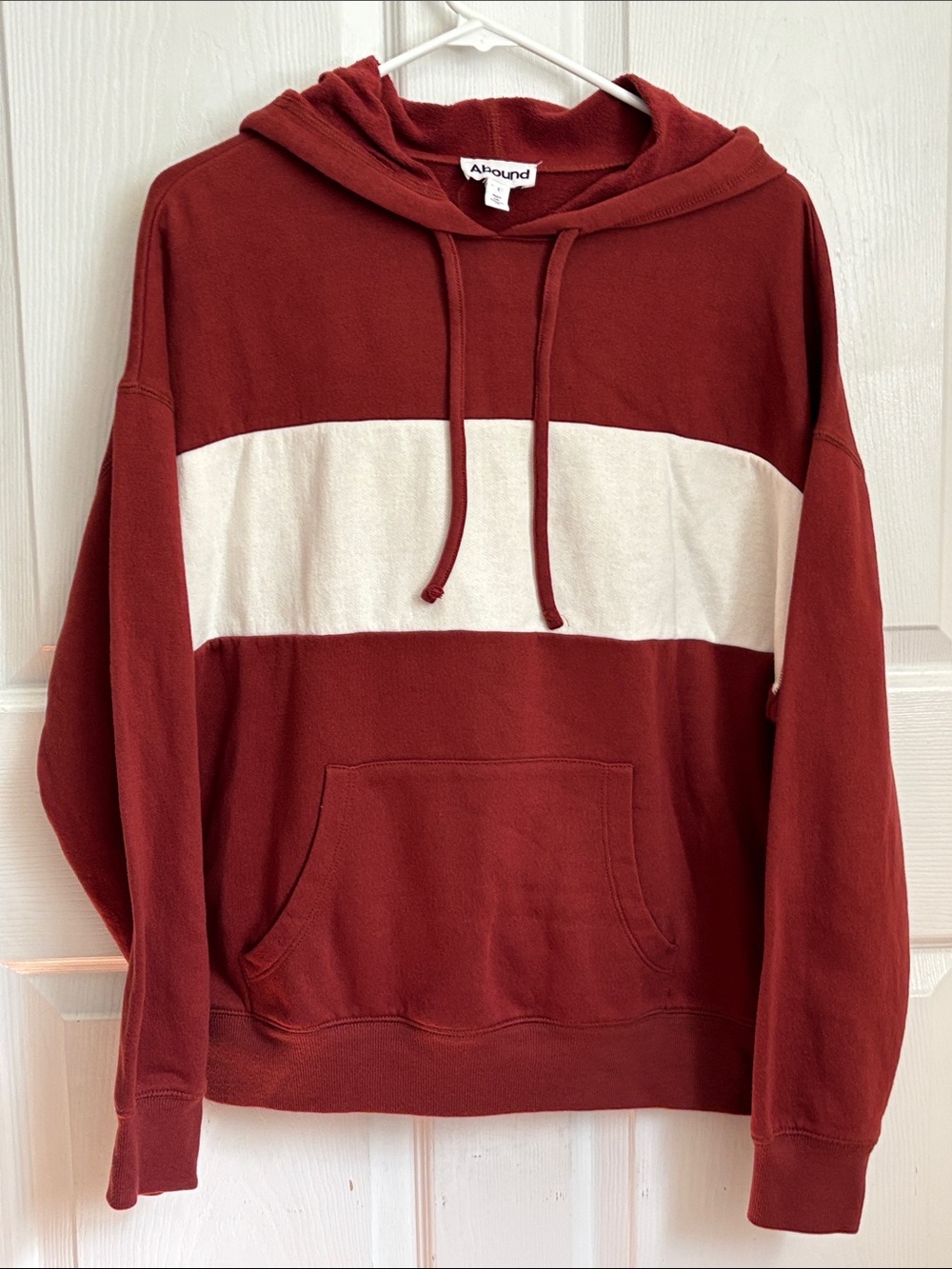 Abound Rust and White Colorblock drawstringHoodie Sweater sz small cotton blend